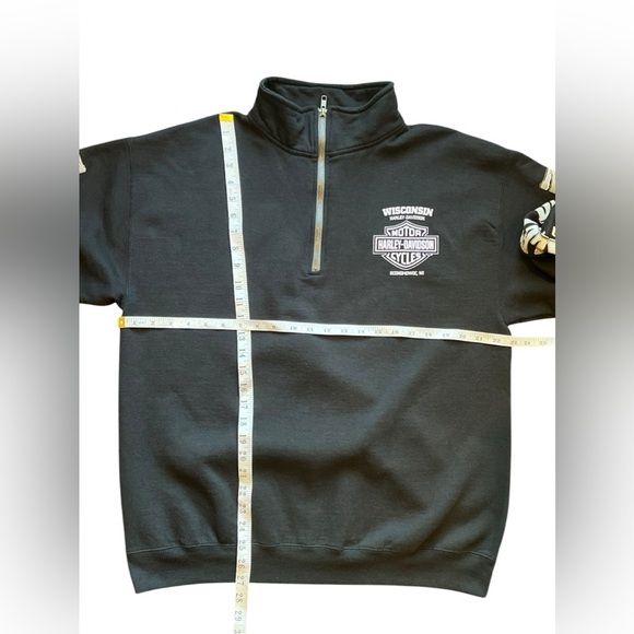 Harley Davidson Sweatshirt Mens Black L Motorcycle 1/4 Zip Skull Eagle Wisconsin - Picture 8 of 14